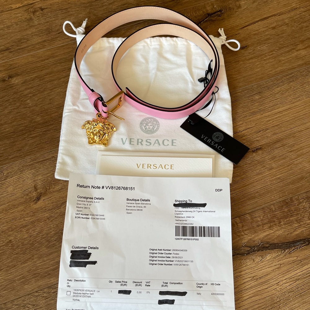 VERSACE-AUTHENTIC NWT Pink Leather Belt with Charm